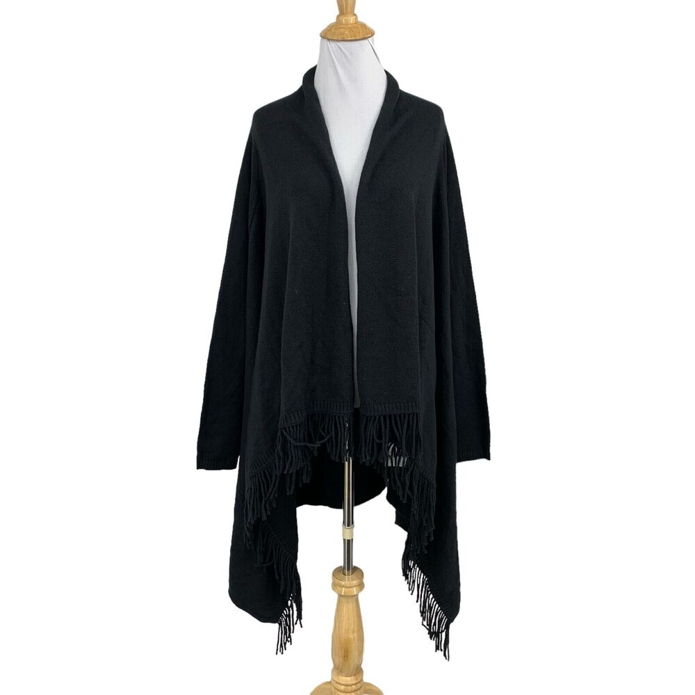 J Jill Cardigan Womens XS Black Fringe Drape Front Oversize Wearever Collection